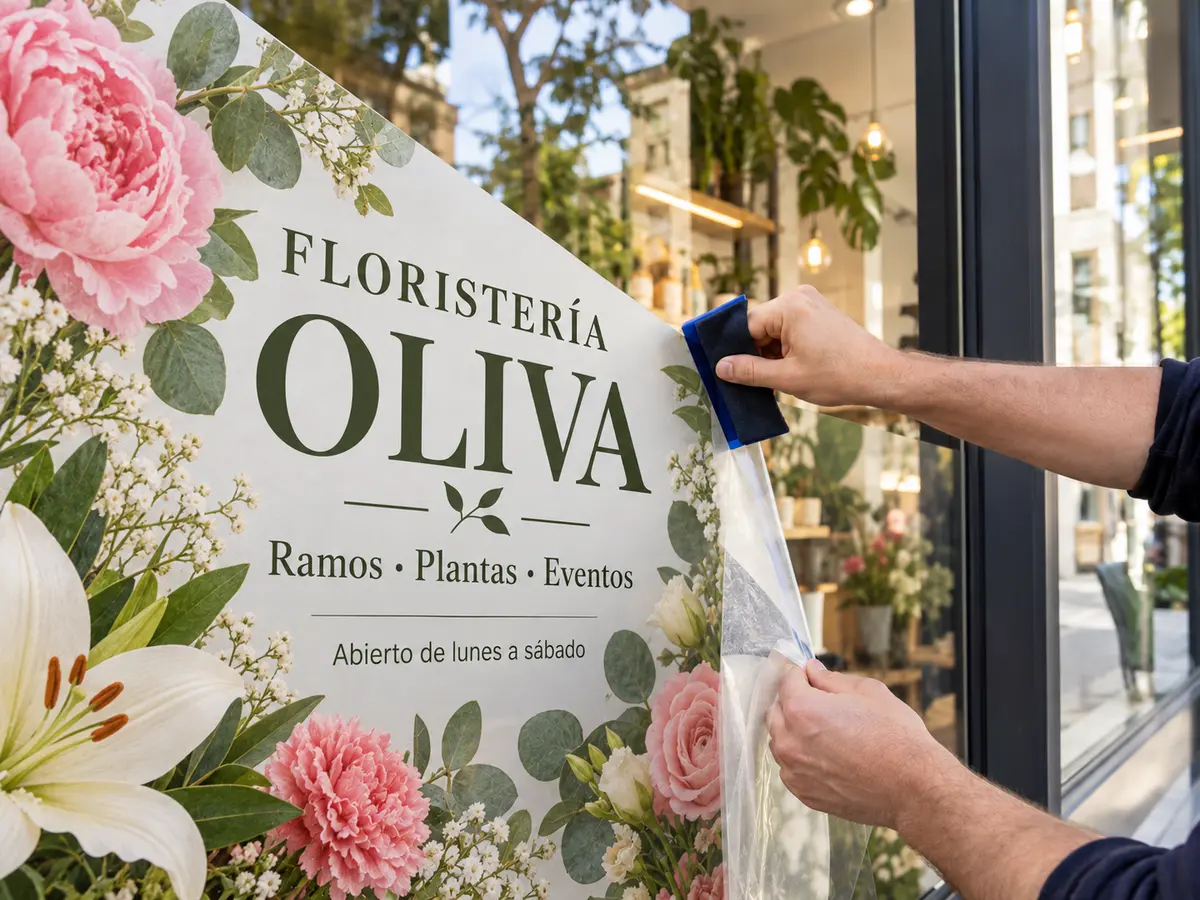 Aplicación profesional de vinilo impreso sobre un escaparate