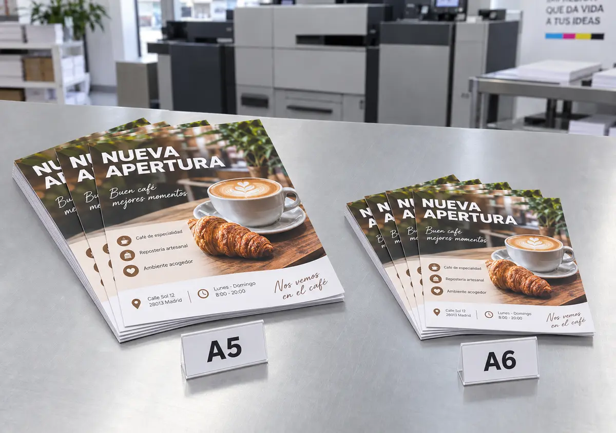 Flyers A5 y A6 impresos a todo color en papel fino