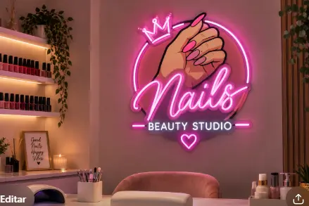 Neón rosa de Nails Beauty Studio instalado en un salón de manicura